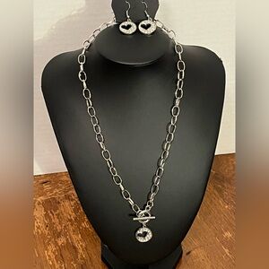 Silver Heart Pendant Necklace and Earring Set